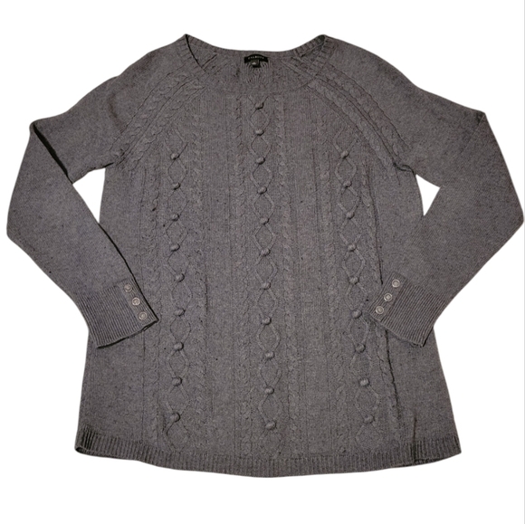 Talbots Cashmere Blend Sweater Women's Size Medium Cable Knit Wool Bobble Gray - Picture 1 of 7